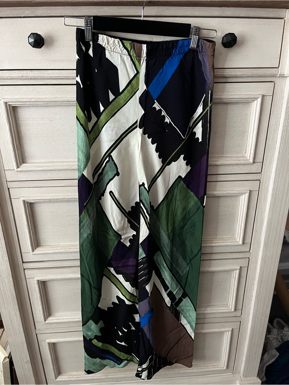 Zara Green and Brown Elastic Waist Wide-Leg Pants